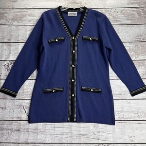 Vintage San Remo Laura Knits Cardigan Sweater Button Up Women's Size Small‎ Blue